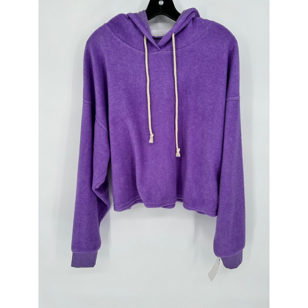 Double Zero Womens Purple Fleece Cropped Hoodie Sweat shirt Small